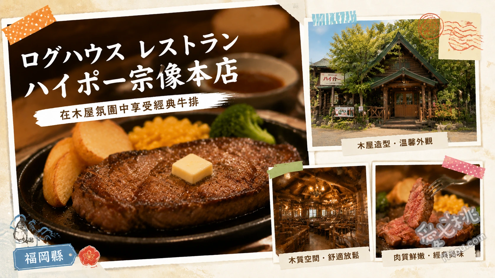 福岡宗像|ハイポー宗像店:原木小木屋的炭烤牛排與手作漢堡排 鐵板漢堡排套餐、特選牛排套餐、職人手作生火腿拼盤