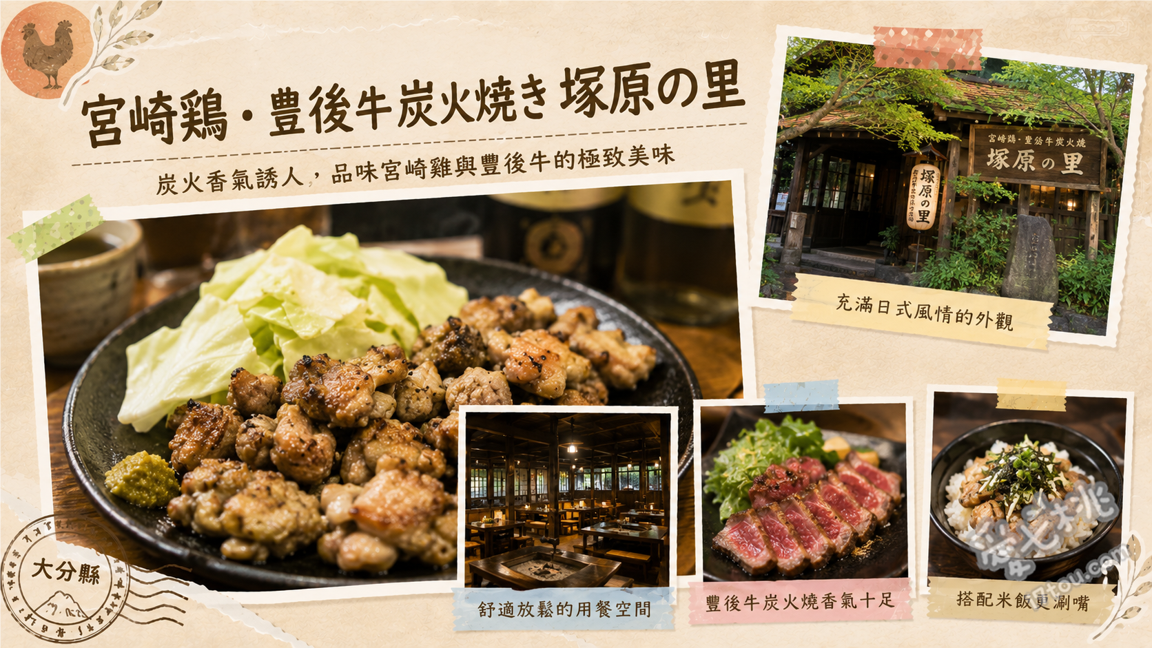 大分由布院美食推薦｜塚原之里：隱藏版炭火烤宮崎雞老店 炭火烤土雞定食、炭烤朴葉味噌、豐後牛定食
