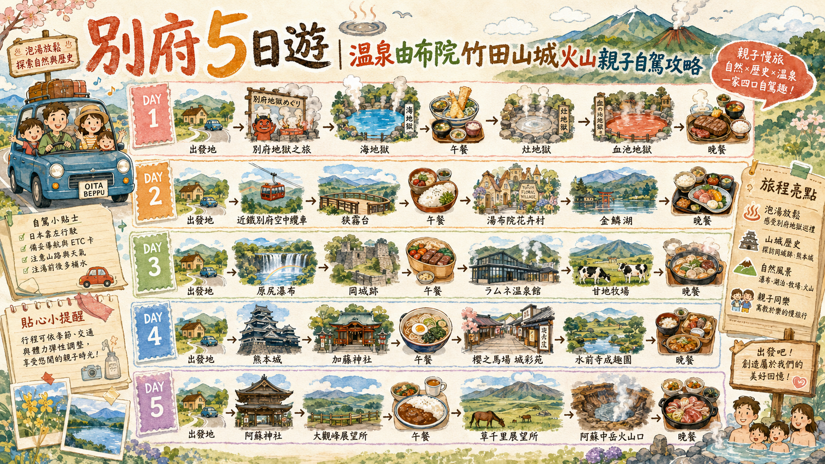 別府5日遊｜溫泉由布院竹田山城火山親子自駕攻略