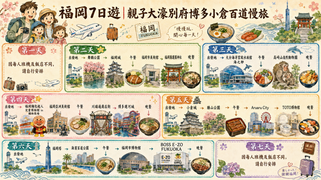 福岡7日遊｜親子大濠別府博多小倉百道慢旅
