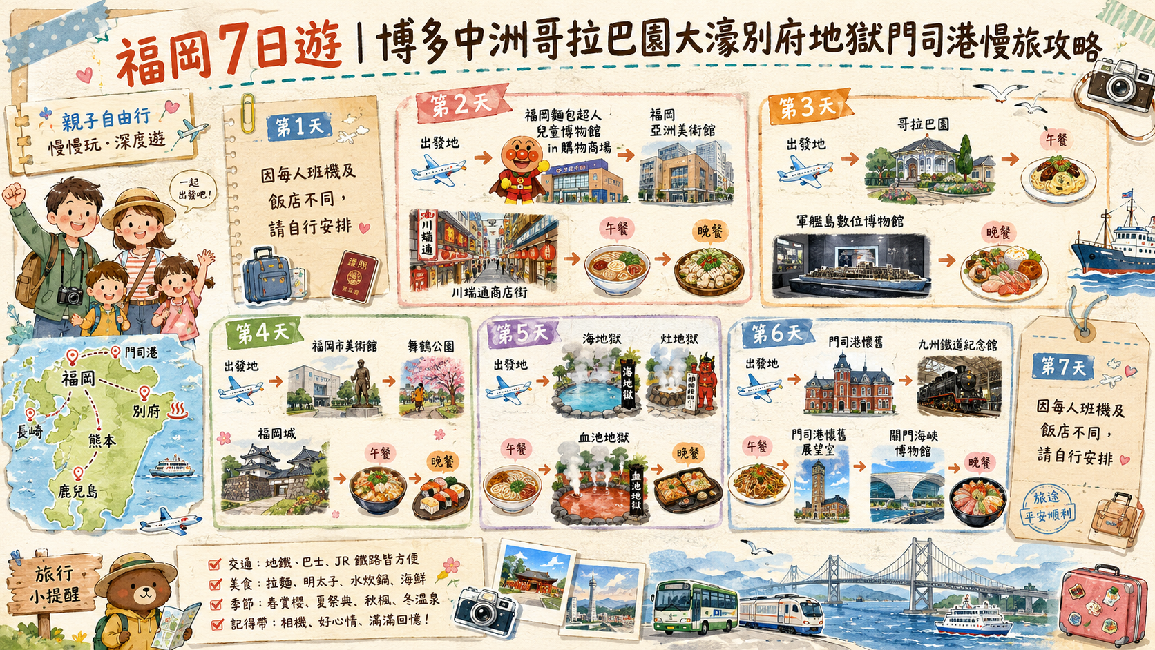 福岡7日遊|博多中洲哥拉巴園大濠別府地獄門司港慢旅攻略