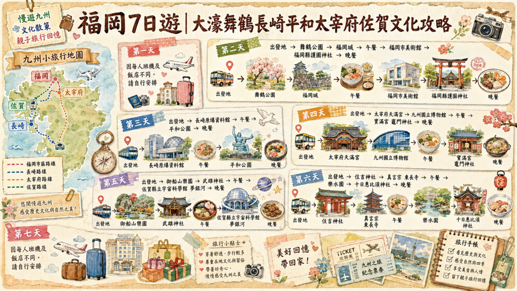 福岡7日遊｜大濠舞鶴長崎平和太宰府佐賀文化攻略
