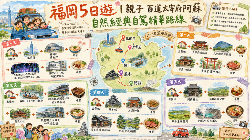 福岡5日遊｜親子百道太宰府阿蘇自然經典自駕精華路線
