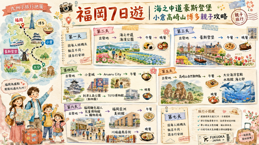 福岡7日遊｜海之中道豪斯登堡小倉高崎山博多親子攻略