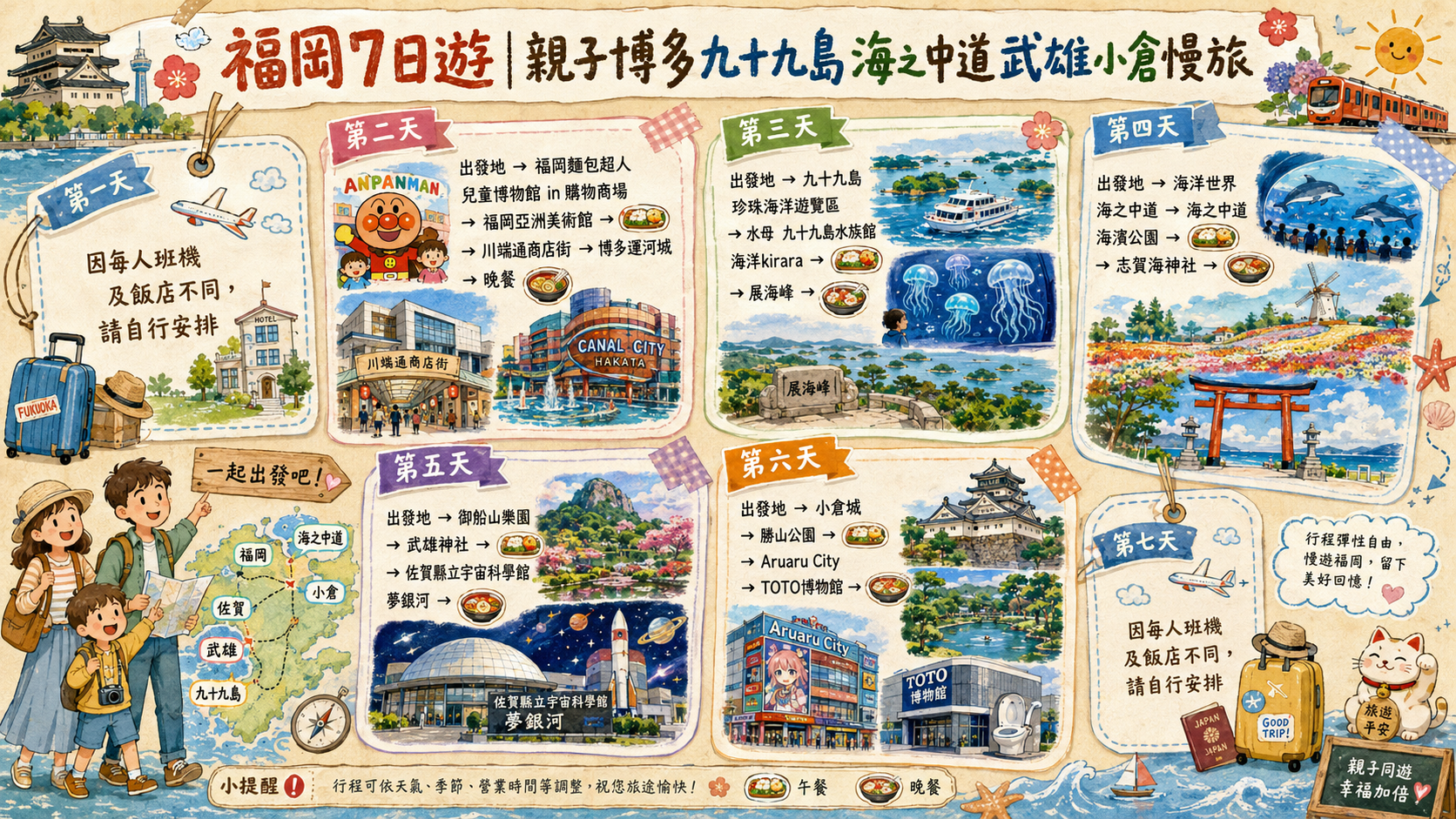 福岡7日遊｜親子博多九十九島海之中道武雄小倉慢旅