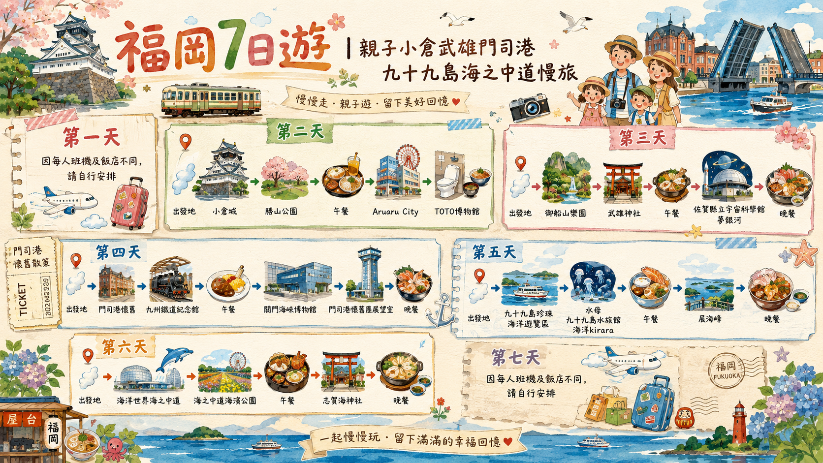 福岡7日遊｜親子小倉武雄門司港九十九島海之中道慢旅