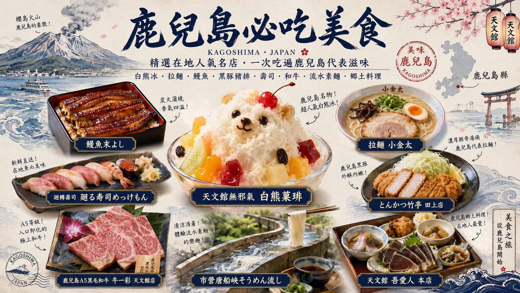 鹿兒島美食地圖｜白熊冰、黑豚豬排、流水麵、鰻魚飯與天文館宵夜