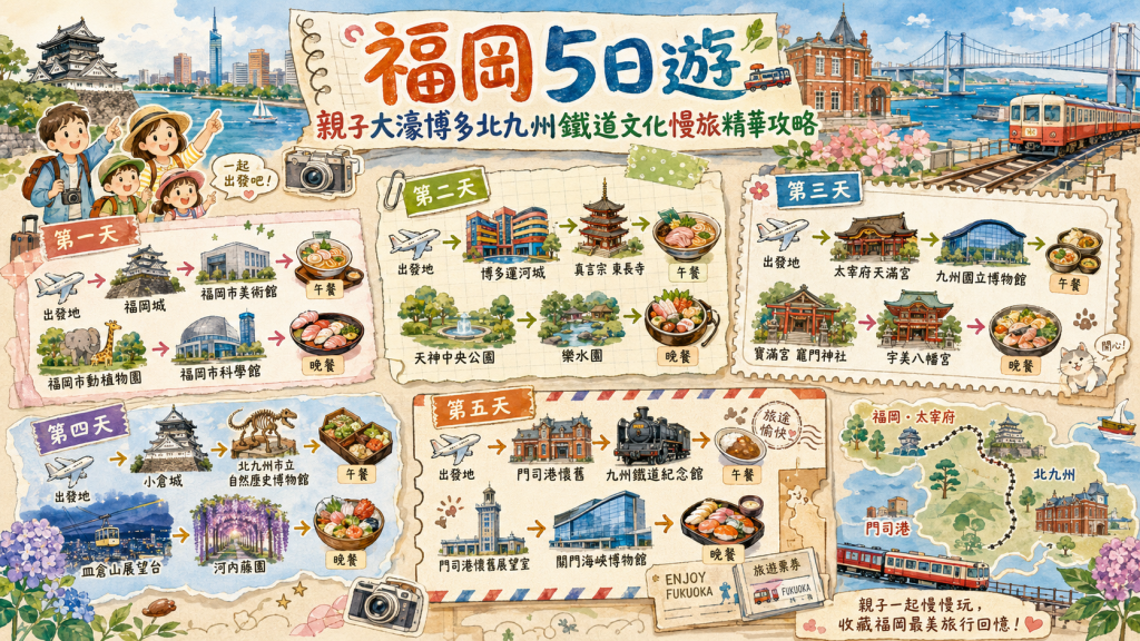 福岡5日遊｜親子大濠博多北九州鐵道文化慢旅精華攻略