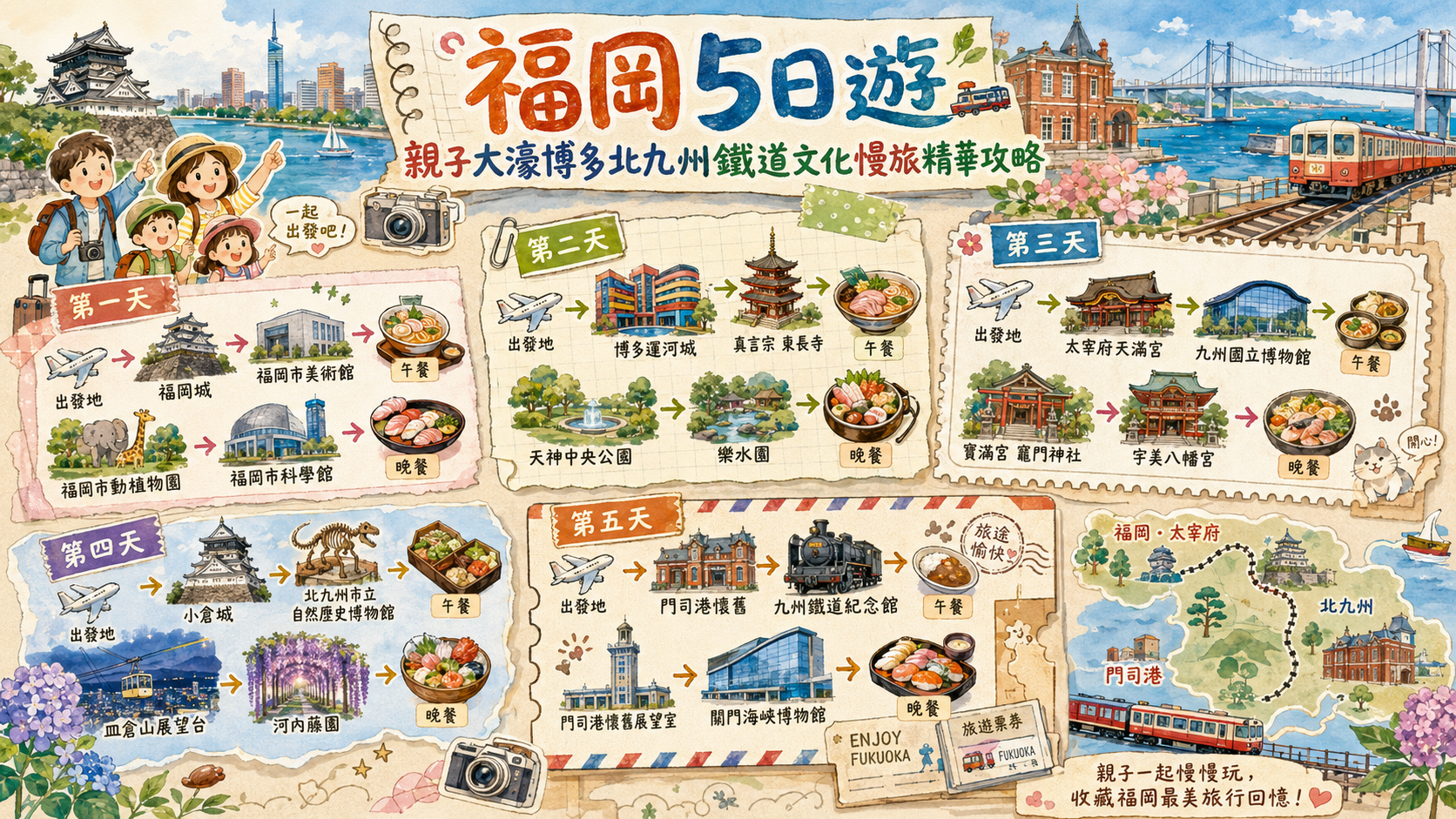 福岡5日遊｜親子大濠博多北九州鐵道文化慢旅精華攻略