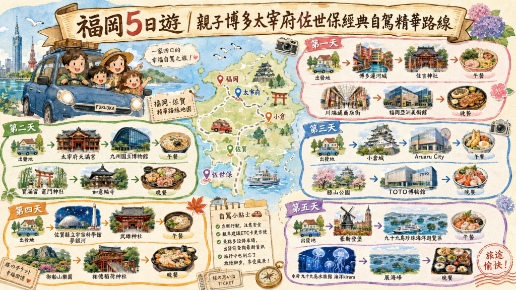 福岡5日遊｜親子博多太宰府佐世保經典自駕精華路線