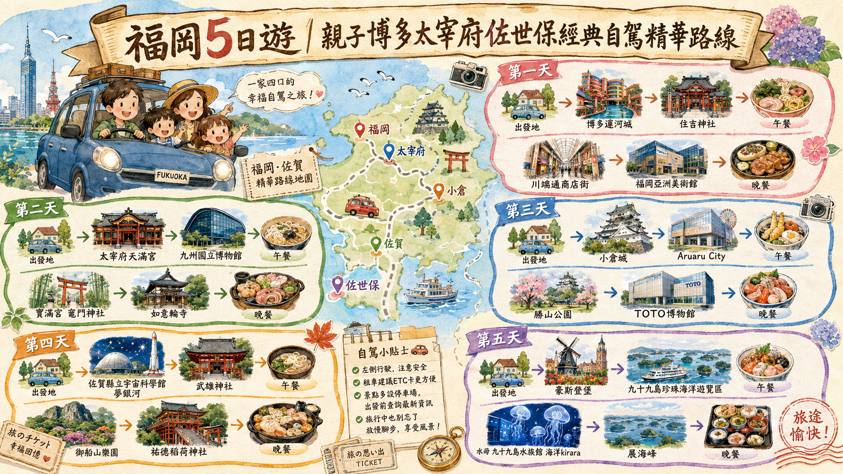 福岡5日遊｜親子博多太宰府佐世保經典自駕精華路線