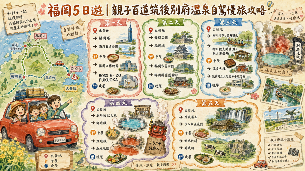 福岡5日遊｜親子百道筑後別府溫泉自駕慢旅攻略