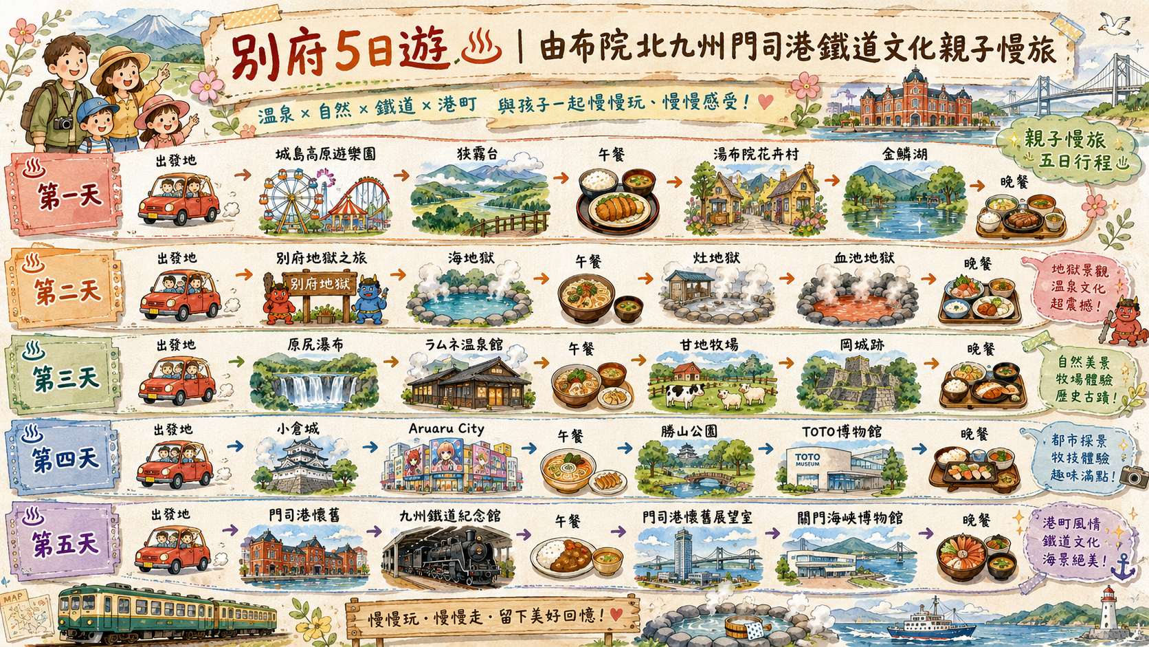 別府5日遊|由布院北九州門司港鐵道文化親子慢旅