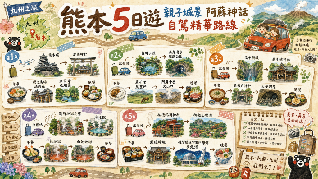 熊本5日遊｜親子城景阿蘇神話自駕精華路線