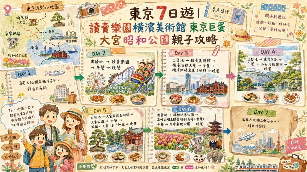 東京7日遊｜讀賣樂園橫濱美術館東京巨蛋大宮昭和公園親子攻略